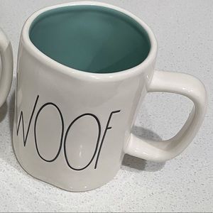 Rae Dunn Woof mug with turquoise interior